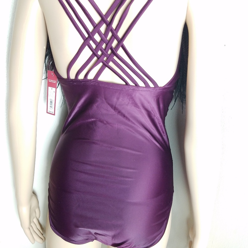 NWT Purple Cross back One peice swimsuit-XS/S/M - Picture 3 of 4